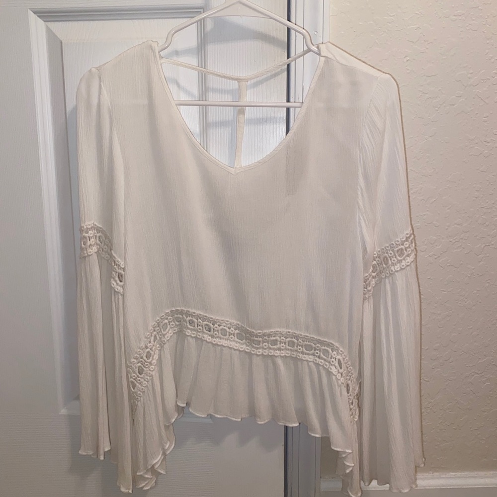 70s inspired white boho long sleeve top